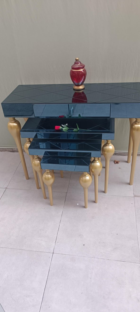 Zigon-Dresuar 18095 Tombul Model Parlak Gold Kayın Ayak Baklava çizgi Ayna tabla - 10