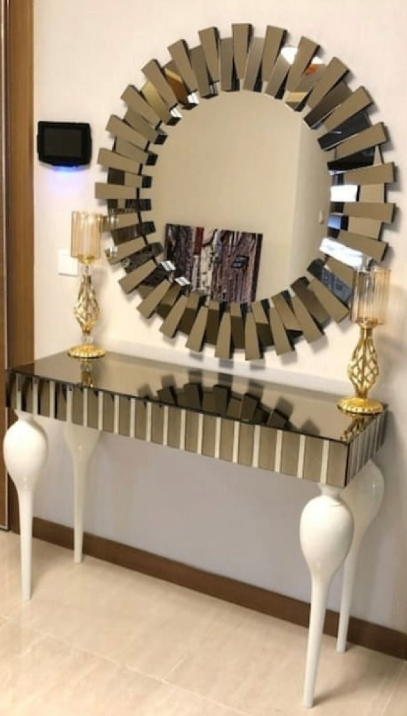 Dresuar ST 18113 GÜNEŞ Model Parlak bronz cam ayna kaplı Kayın tombul ayak beyaz - 2