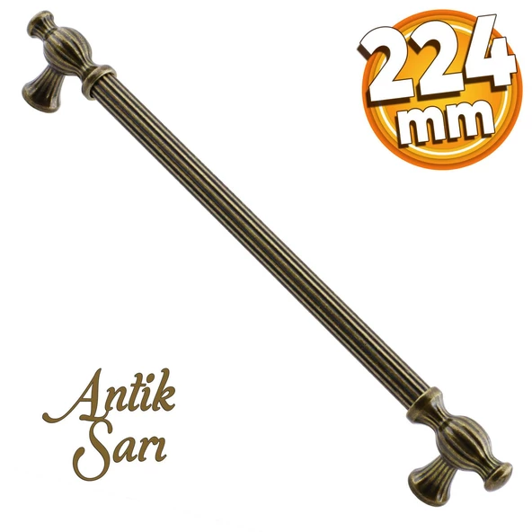 Kesir Eskitme Antik Sarı (224 mm-22.4 cm) Metal Mobilya Mutfak Çekmece Dolap Kulpu Kulbu Kulpları