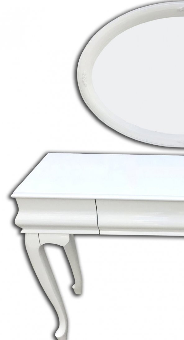 Dresuar 18092 Avangart Model Kayın Aslan Ayak Beyaz Dik bombe Çekmec Oval Ayna - 5