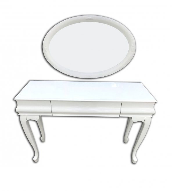 Dresuar 18092 Avangart Model Kayın Aslan Ayak Beyaz Dik bombe Çekmec Oval Ayna