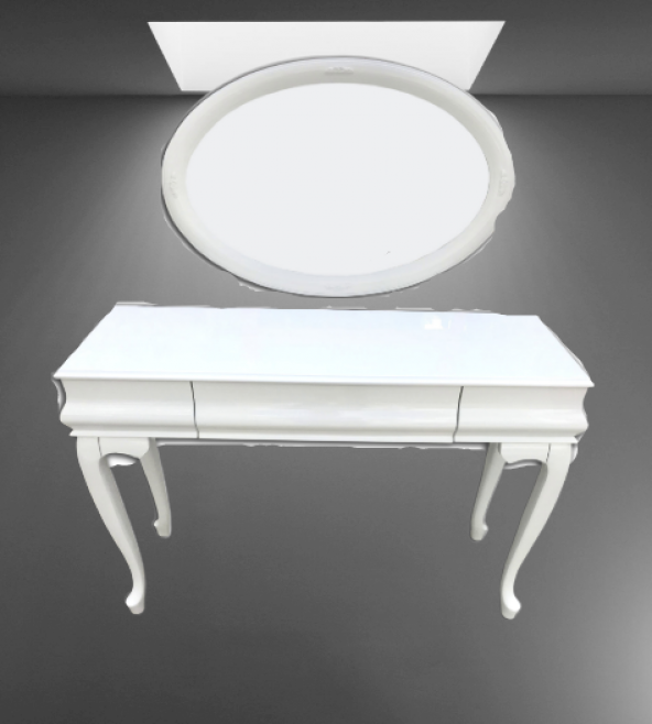 Dresuar 18092 Avangart Model Kayın Aslan Ayak Beyaz Dik bombe Çekmec Oval Ayna - 3