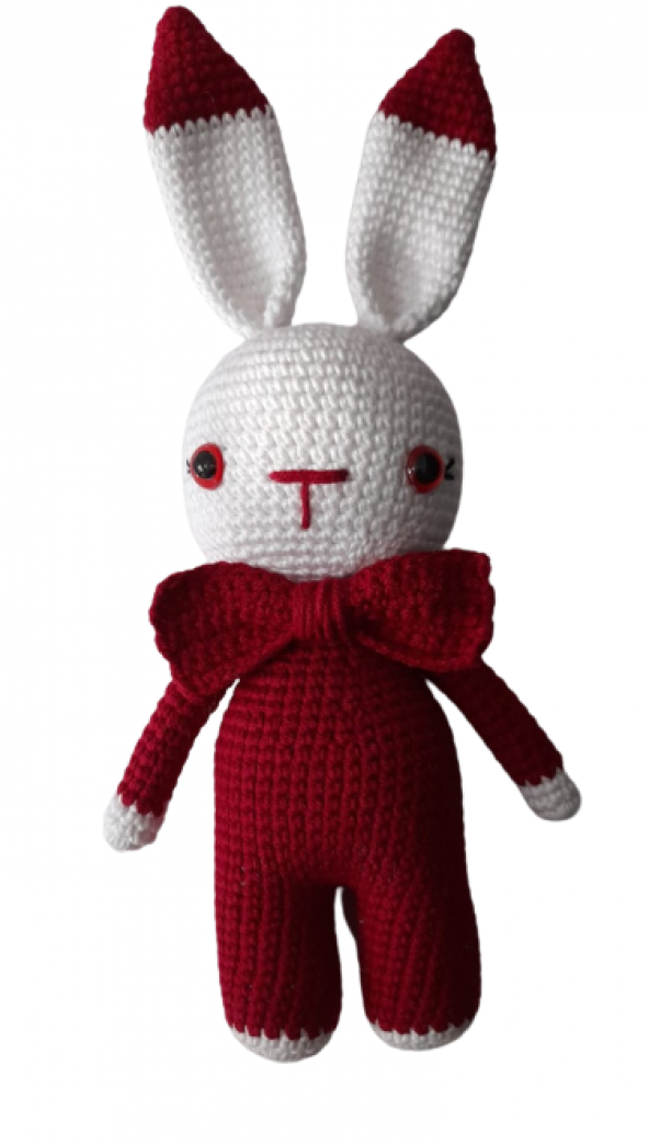 Bordo Miniş Tavşan Uyku Arkadaşı Amigurumi Organik Oyuncak