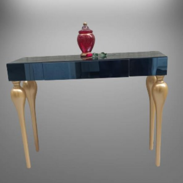 Dresuar 18087 TOMBUL Model Kayın Torna Ayak Parlak Gold Siyah Füme Ayna El Yapı