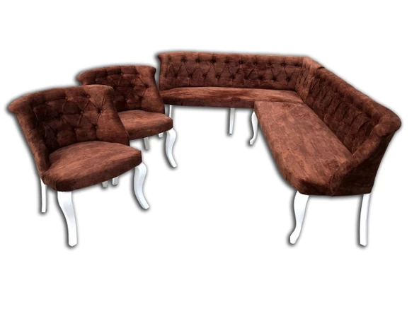 Köşe Takım 18052 Chester Model Ahşap Kayın Torna ASLAN Ayak Kiremit Renk El Yapım - 3