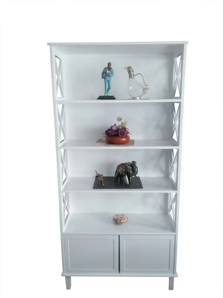 Kitaplık 18057 ÇAPRAZ Yan Model Kayın MDF Torna Alt Kapak raf Parlak Beyaz Lake - 3