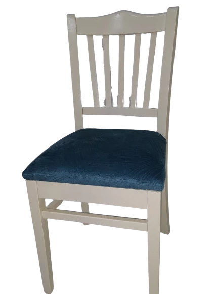 Sandalye17998 ÇITA Kayın MODEL RETRO Ayak parlak Mavi örgü döşeme kumaş El Yapım - Resim 2