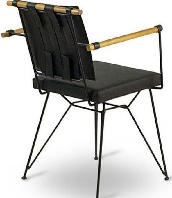 Sandalye ST PENYEZ Klasik Model Metal Siyah fırn boya Siyah suni deri Balkon-Bahç
