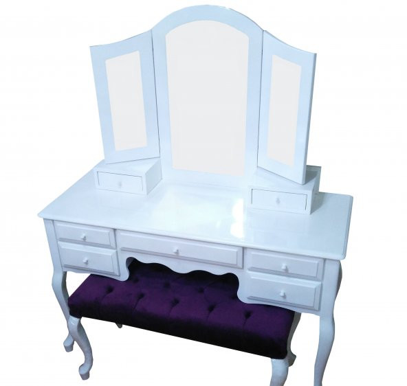 Makyaj Masa 17954 Dresuar Klasik Kayın Aslan ayak Kanat ayna Benc beyaz El yapım