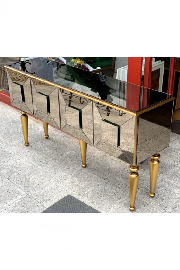 Dresuar-konsol 17949 ST KARELİ ÜÇ Boyut Kayın Gold RETRO ayak cam Ayna kaplama El Yapım - 4