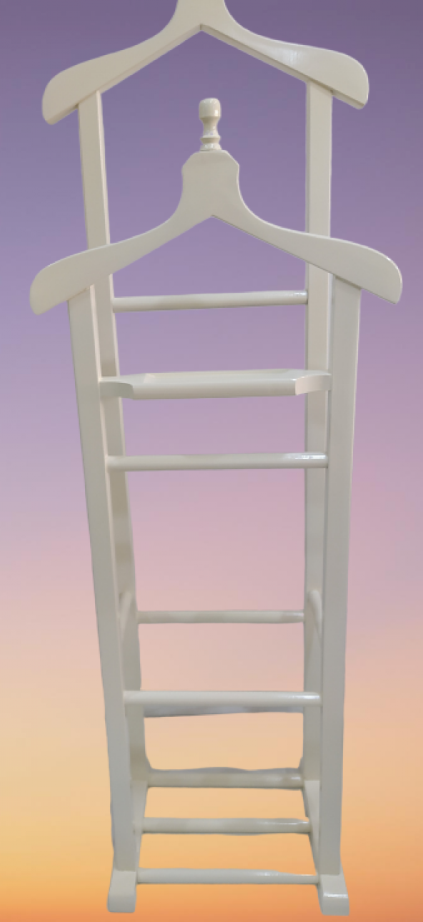 Dilsiz Uşak 17920 ÇİFT TEPE Model Parlak BEYAZ Lake Boya Askılık Kayın El Yapı