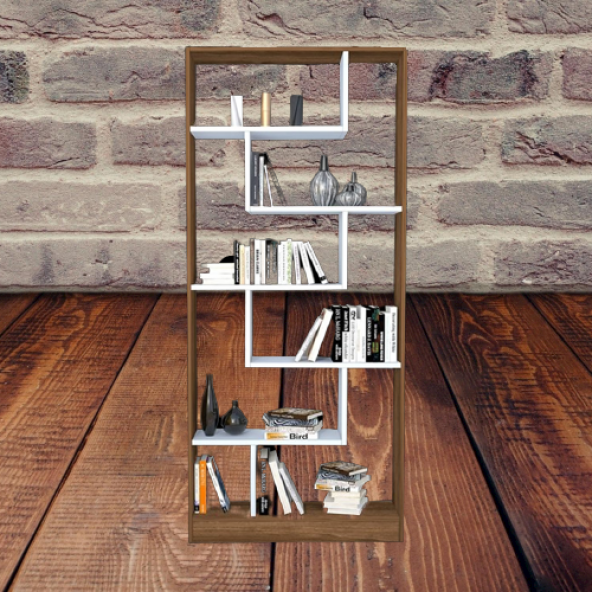 Kitaplık 17893 LABİRENT Torna Model1kalit Suntalem Raf Parlak Beyaz Ceviz El Yapı - 2