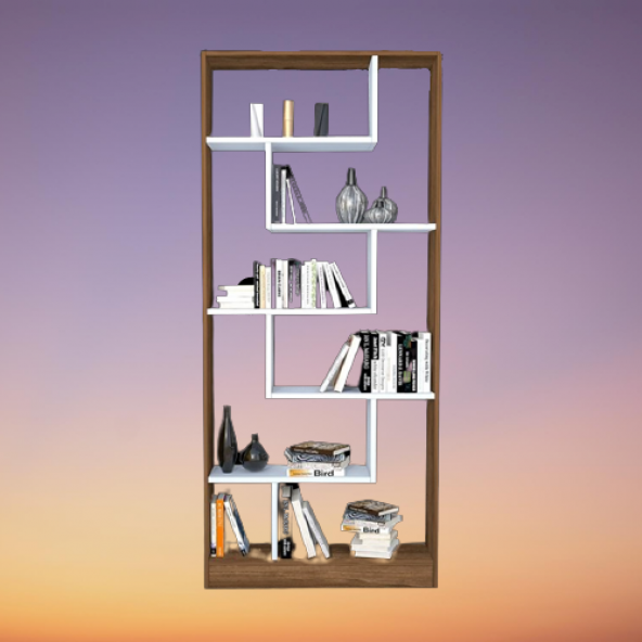 Kitaplık 17893 LABİRENT Torna Model1kalit Suntalem Raf Parlak Beyaz Ceviz El Yapı - 4