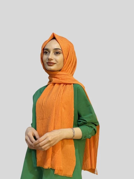 Loryan Scarf Viva Crush Pamuklu Şal 00380  ORANGE - Resim 3