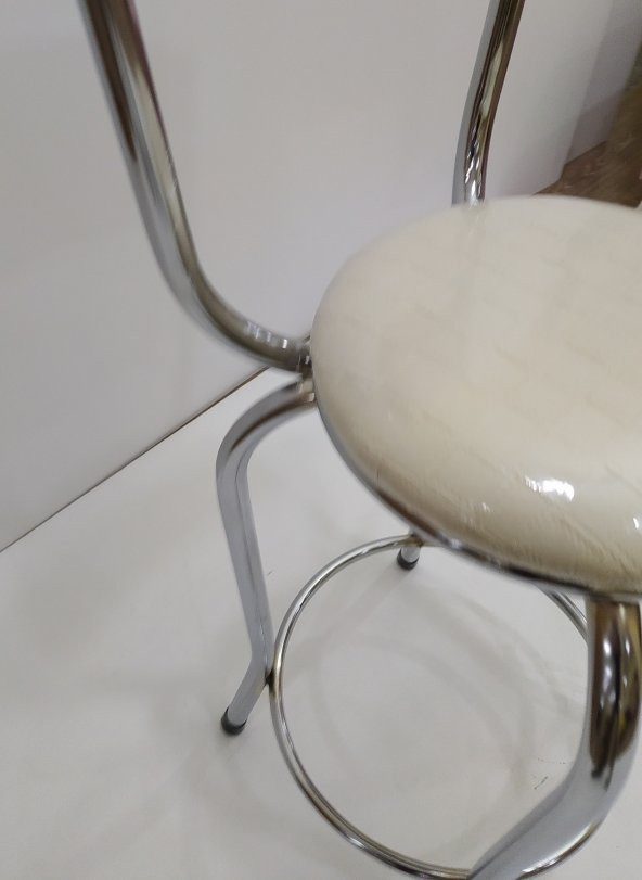 Sandalye17857 BAR Yüksek Model KREM 4ad Metal nikelaj Suni deri döşem El yapım - 2