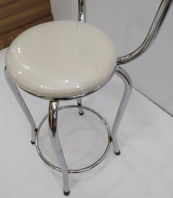 Sandalye17857 BAR Yüksek Model KREM 4ad Metal nikelaj Suni deri döşem El yapım - 3