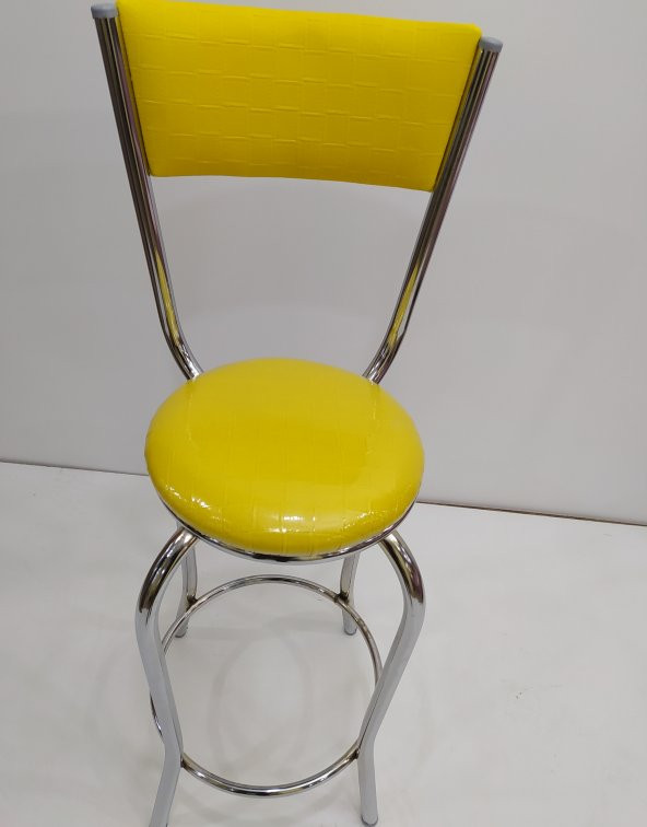 Sandalye 17858 BAR Tipi Yüksek Model Sarı 4 adet Metal nikelaj Suni Deri El Yapım - 3