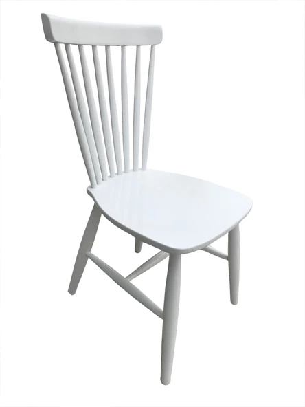 Sandalye 13724 Midilli Model Kayın Retro Ayak Kafesli Parlak Beyaz Lake El yapım - 3