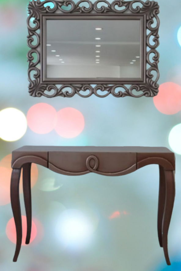 Dresuar 17739 CNC Kayın Aslan ayak eskitme GRİ MDF tabla nakış Ayna çerçeve Elyap - 3