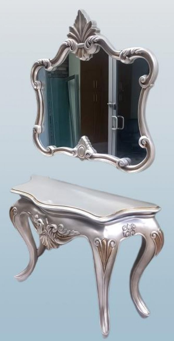 Dresuar 17737 ASLAN Polyester döküm eskitm GRİ-Kahve nakış Çerçev ayna El Yapım - 2