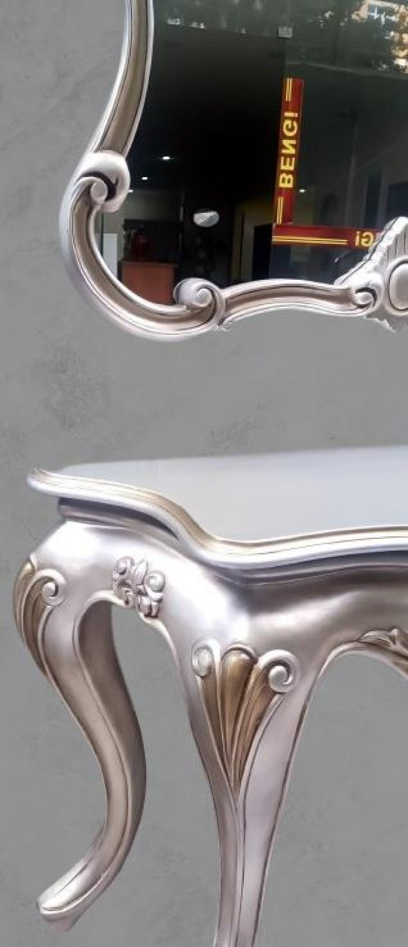 Dresuar 17737 ASLAN Polyester döküm eskitm GRİ-Kahve nakış Çerçev ayna El Yapım - 4