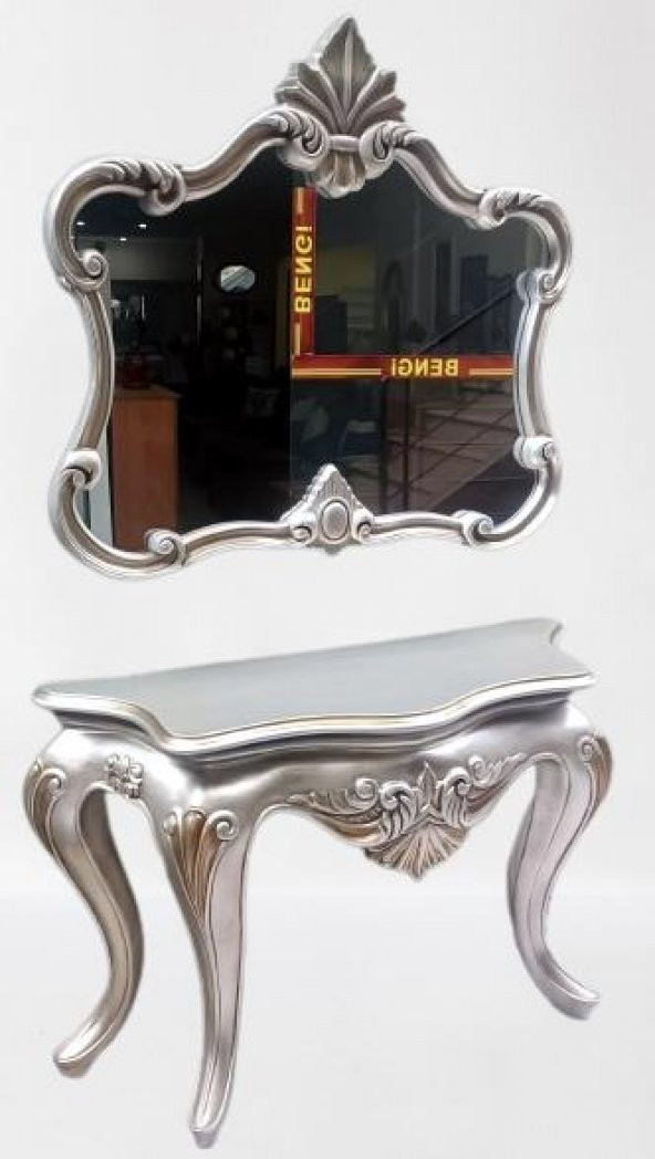 Dresuar 17737 ASLAN Polyester döküm eskitm GRİ-Kahve nakış Çerçev ayna El Yapım - 5