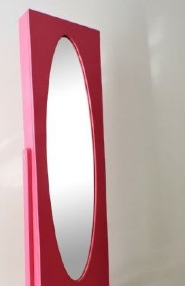 Ayna ST Takı Dolap Boy Ahşap Kayın-MDF gövde Parlak Koyu Pembe Natüre Klasik Yapı