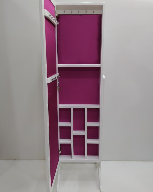 Ayna ST 17711 Takı Dolabı Boy Ahşap Kayın-MDF gövde Parlak BEYAZ Natüre Klasik El Yapım