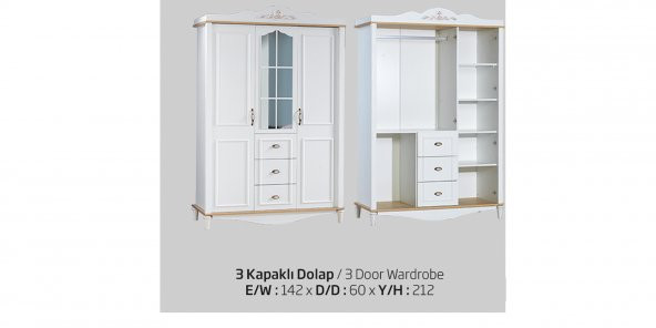 Dolap Urlu 17661 FLORA Kayın yüksek ayak 3 kapı Hard Suntalem İnovasyon Ürün El Yapım - 3