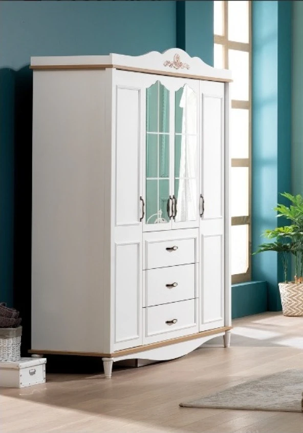 Dolap Urlu 14448 FLORA Model Kayın torna yüksek ayak beyaz 4kapı Kalite malzeme