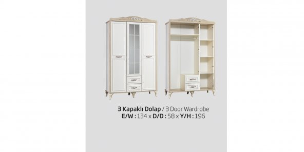 Dolap Urlu 17654 COUNTRY Model 3kapı Beyaz Hard suntalem Kalite Yüksek ayak İnovasyon ürün Kutu sevk El yapım - 3