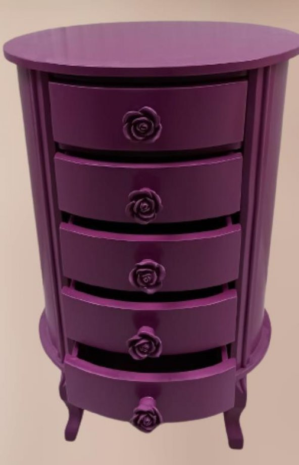 Komodin 17626 Aslan Lükens Model 5Çekmece 1 Adet Parlak PEMBE Porselen Kulp Kayın - 4