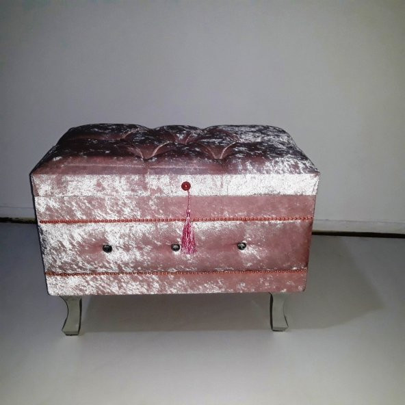 Çeyiz 17639 SANDIK Kapitone Model 3lü PEMBE Kadifemsi Kumaş İçi Tela El Yapım - 2