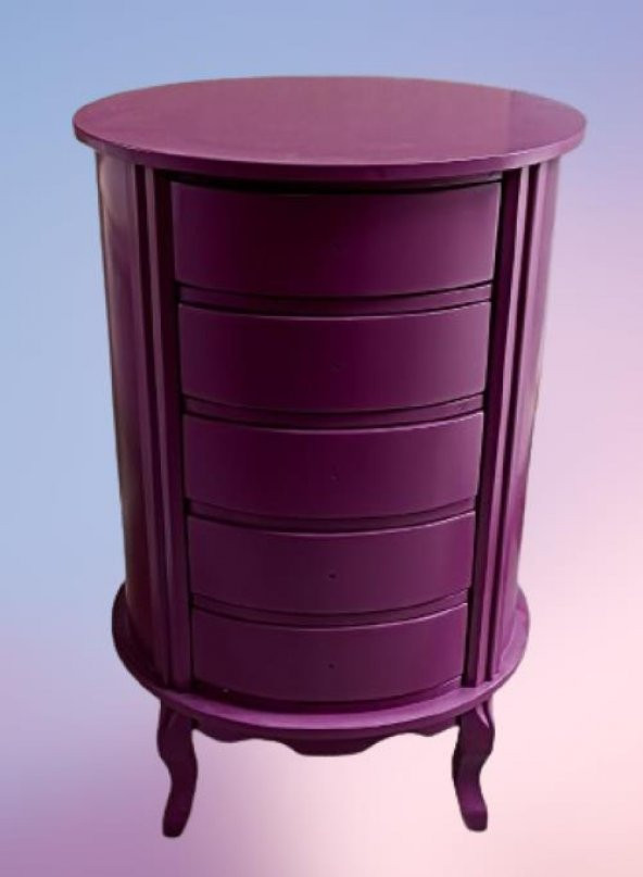 Komodin 17626 Aslan Lükens Model 5Çekmece 1 Adet Parlak PEMBE Porselen Kulp Kayın - 9