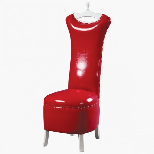 Dilsiz Uşak ST Elbise Model Askılıklı Puf Kırmızı Rugan Suni Deri El Yapım