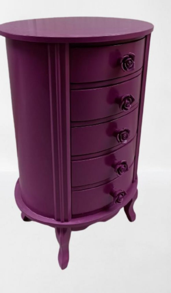 Komodin 17626 Aslan Lükens Model 5Çekmece 1 Adet Parlak PEMBE Porselen Kulp Kayın - 3