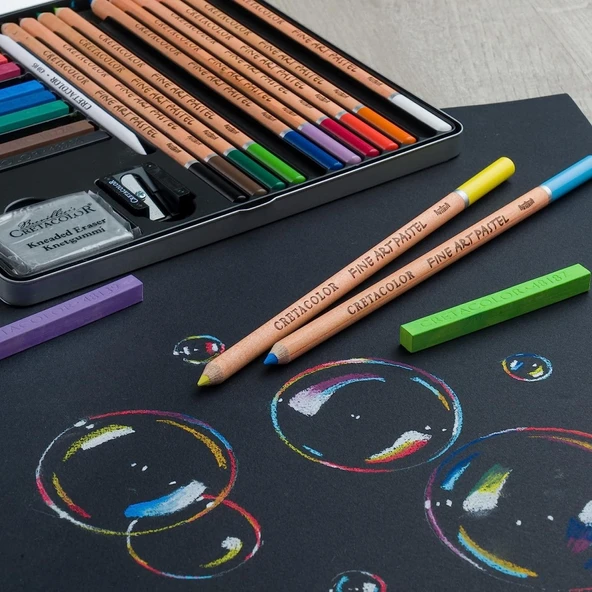 Cretacolor Pastel Basic Box Soft Pastel Çizim Başlangıç Seti 27'li Metal Kutu / 40046 - Resim 3