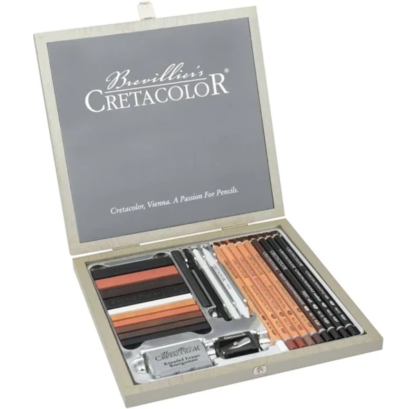 Cretacolor Passion Box Drawing Set Premium Eskiz Çizim Seti 25'li Ahşap Kutu / 40041 - Resim 2
