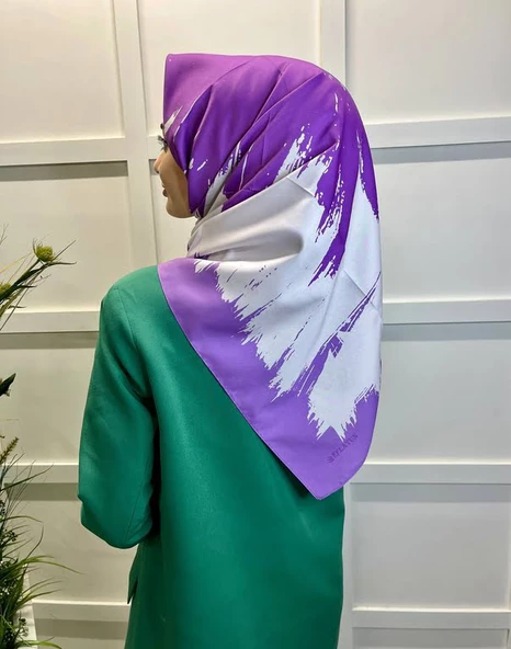 Eflatun Scarf Dijital Baskı Renkli Rayon Eşarp 00749  LİLA - 3