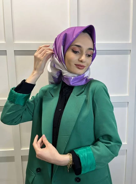 Eflatun Scarf Dijital Baskı Renkli Rayon Eşarp 00749  LİLA - 1