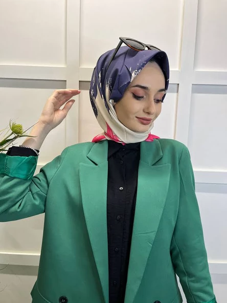 Eflatun Scarf Dijital Baskı Renkli Rayon Eşarp 00749  PEMBE