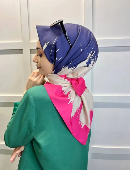 Eflatun Scarf Dijital Baskı Renkli Rayon Eşarp 00749  PEMBE - 3