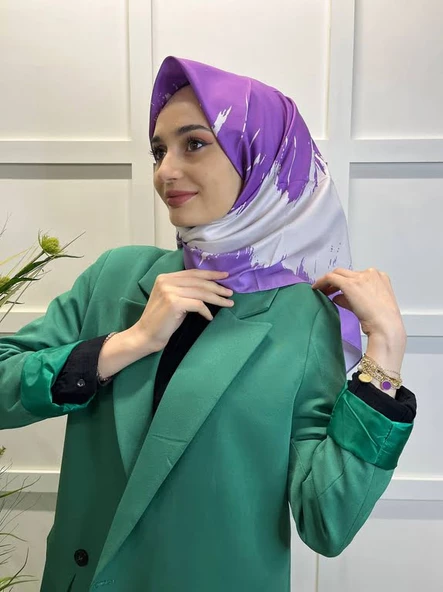 Eflatun Scarf Dijital Baskı Renkli Rayon Eşarp 00749  LİLA - 2