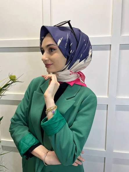 Eflatun Scarf Dijital Baskı Renkli Rayon Eşarp 00749  PEMBE - 2