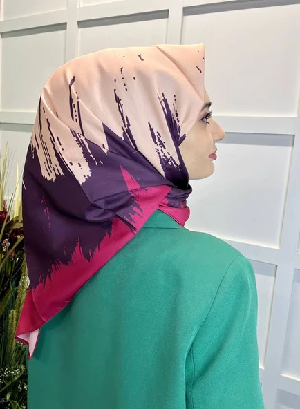 Eflatun Scarf Dijital Baskı Renkli Rayon Eşarp 00749  VİŞNE
