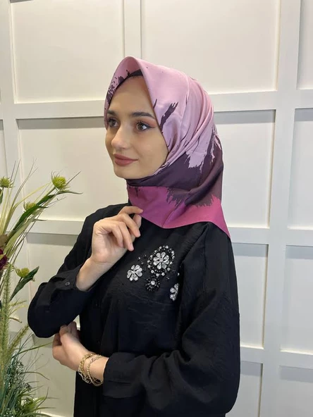 Eflatun Scarf Dijital Baskı Renkli Rayon Eşarp 00749  AÇIK MÜRDÜM - 2