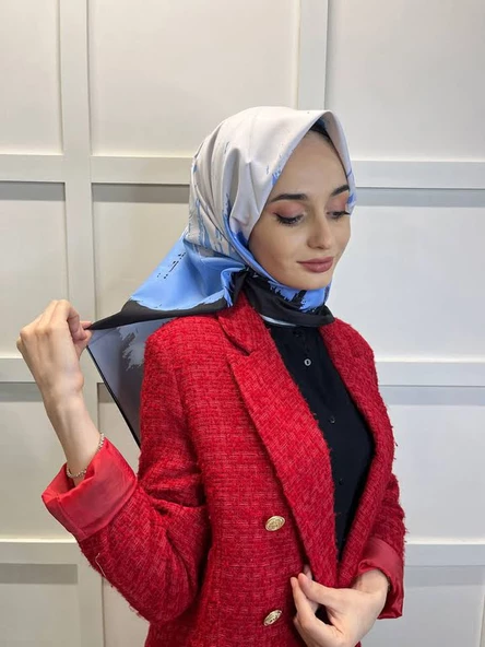 Eflatun Scarf Dijital Baskı Renkli Rayon Eşarp 00749  AÇIK MAVİ