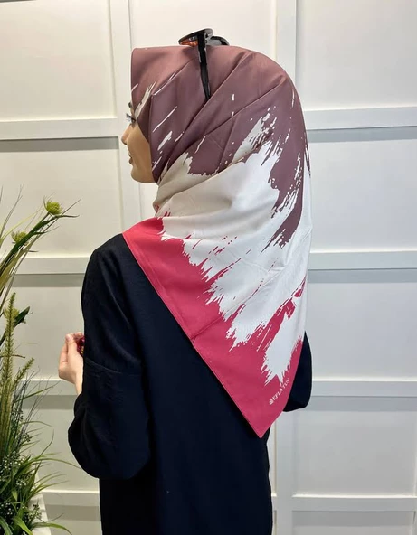 Eflatun Scarf Dijital Baskı Renkli Rayon Eşarp 00749  KREM KIRMIZI - 2