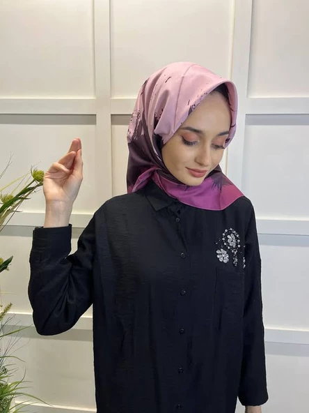 Eflatun Scarf Dijital Baskı Renkli Rayon Eşarp 00749  AÇIK MÜRDÜM - 1