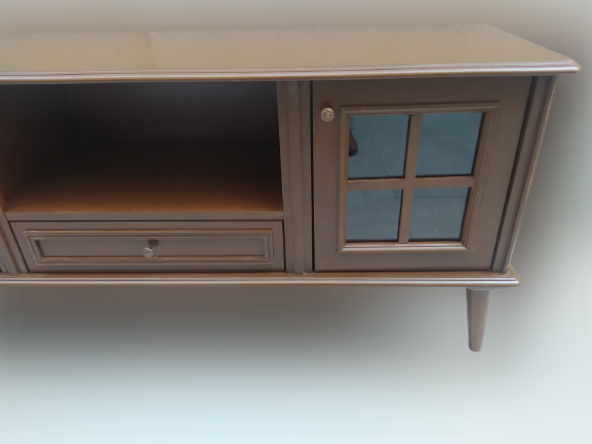 Tv Sehpa ST 17452 Pencere Model Kayın Torna Retro Ayak Parlak Ceviz Renk El yapım